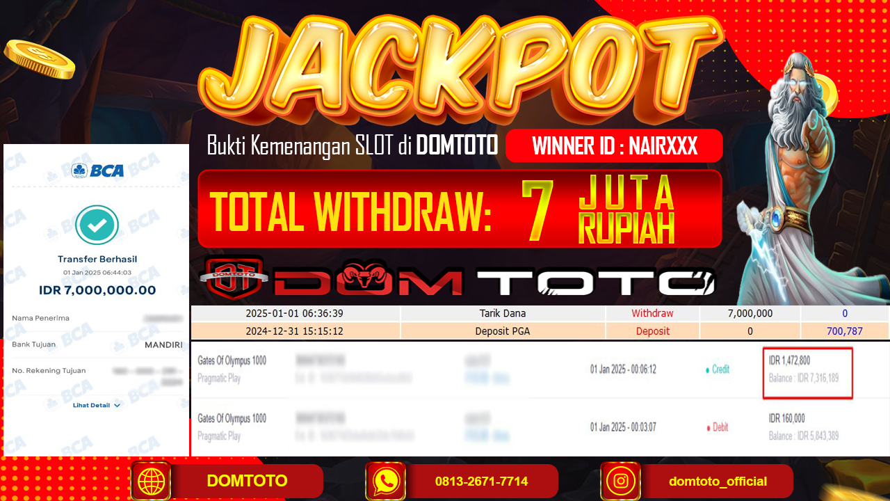 JACKPOT SLOT GATE OF OLYMPUS 1000 01 JANUARI 2025